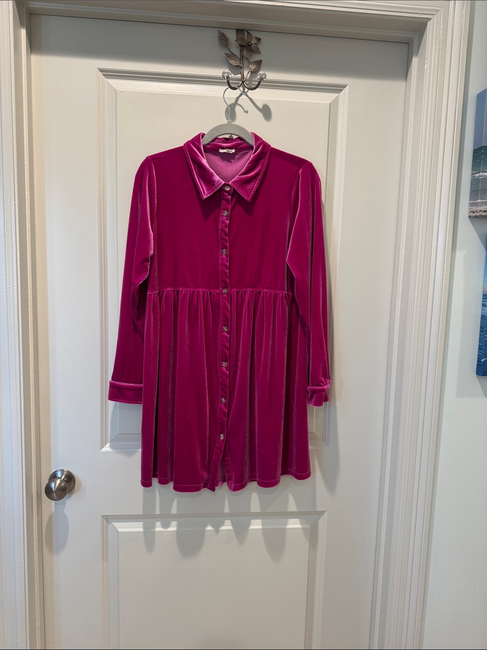 JODIFL  Fuchsia Velvet Button-Down Dress